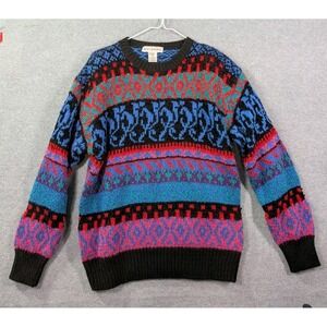 Abiatti Collection VTG 80s 90s Chunky Knit Sweater L Shoulder Pad Geometric
